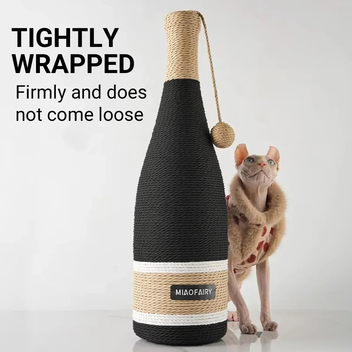 Wine-Bottle-Style Sisal Cat Scratching Toy - Grey, 60 cm