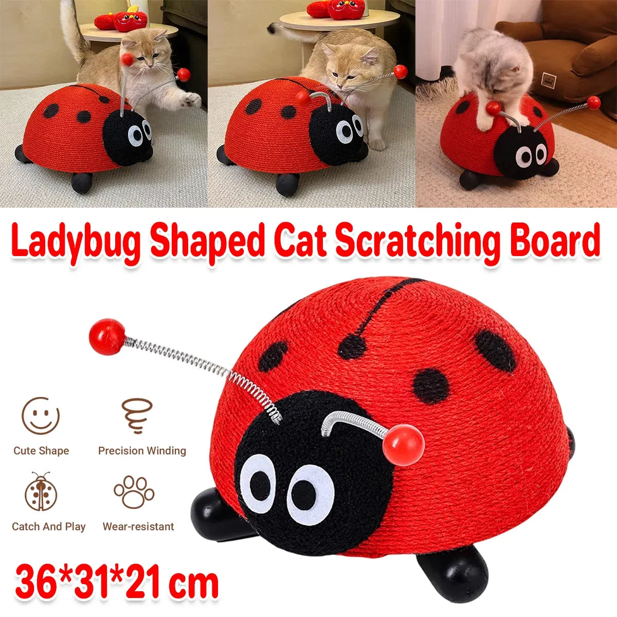 Ladybug-Style Sisal Cat Scratching Post - 36 × 31 × 21 cm - product photo 1 of 12