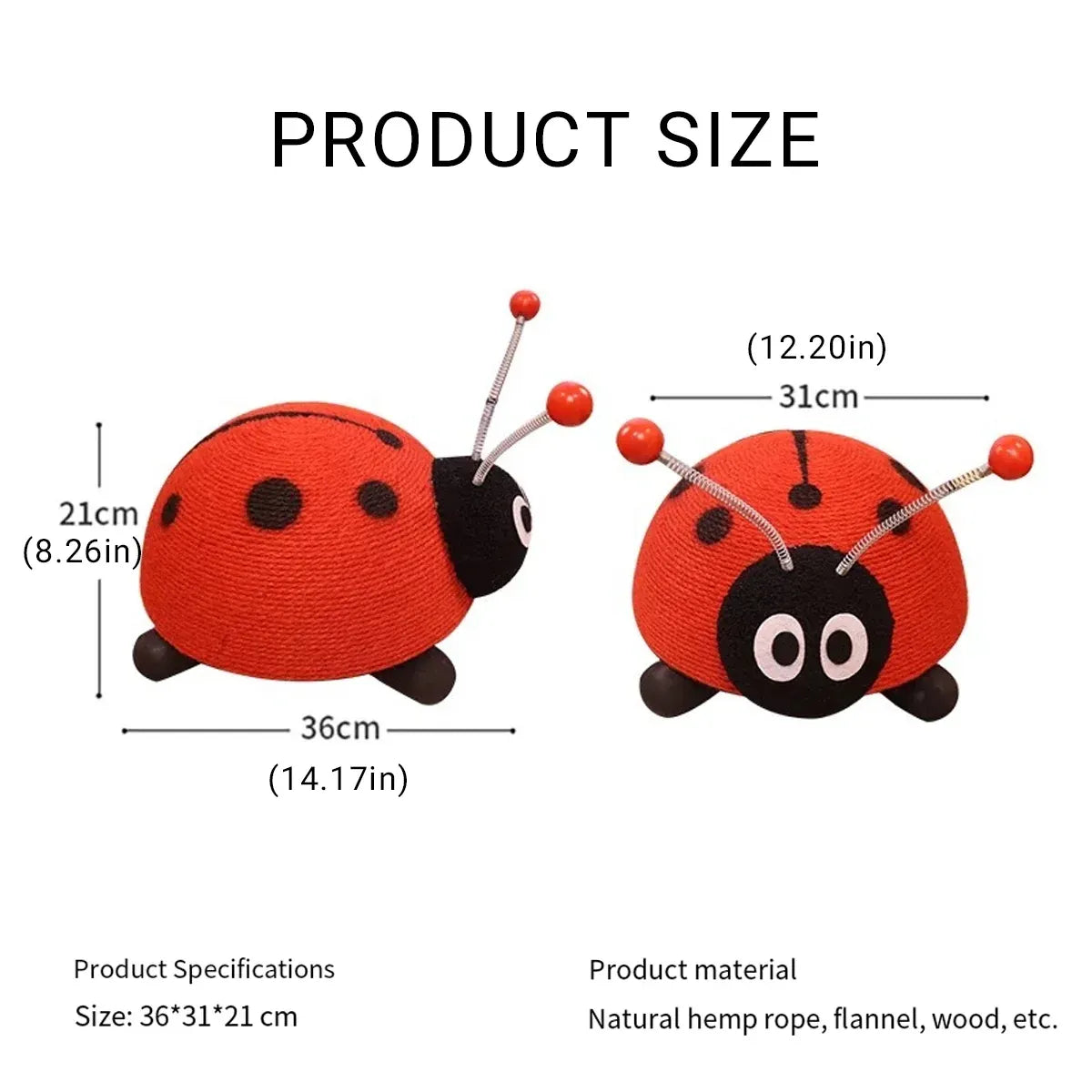 Ladybug-Style Sisal Cat Scratching Post - 36 × 31 × 21 cm - product photo 3 of 12