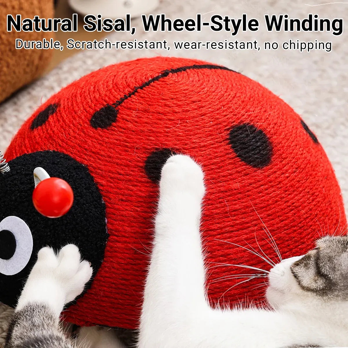 Ladybug-Style Sisal Cat Scratching Post - 36 × 31 × 21 cm - product photo 4 of 12