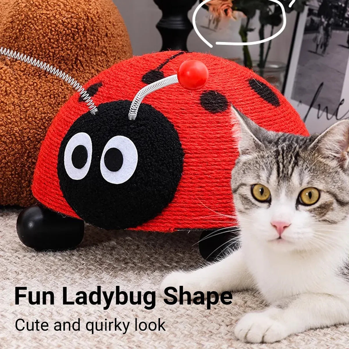 Ladybug-Style Sisal Cat Scratching Post - 36 × 31 × 21 cm - product photo 5 of 12