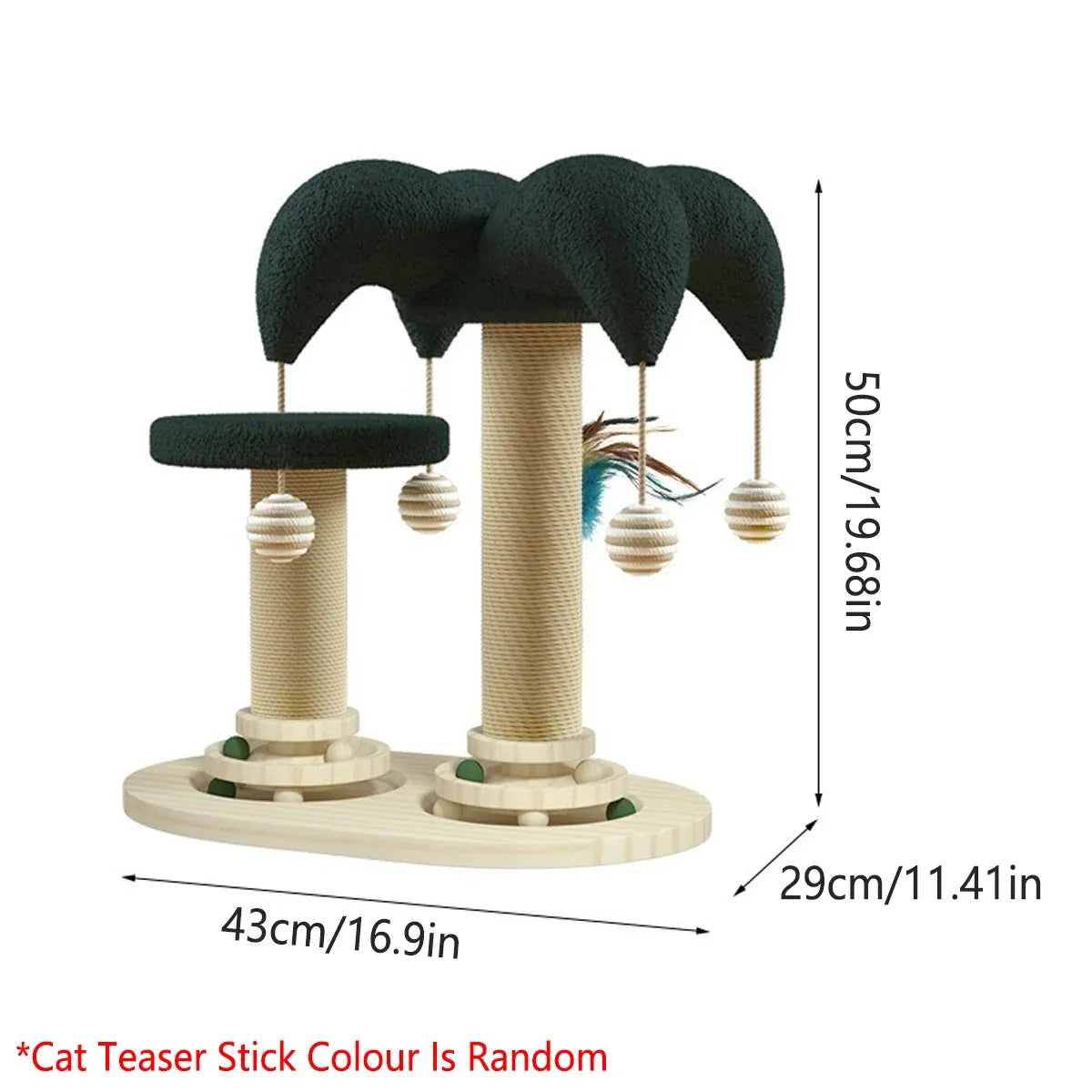 Cat Scratching Post with Ball Turntable & Teaser - 43 × 29 × 50 cm