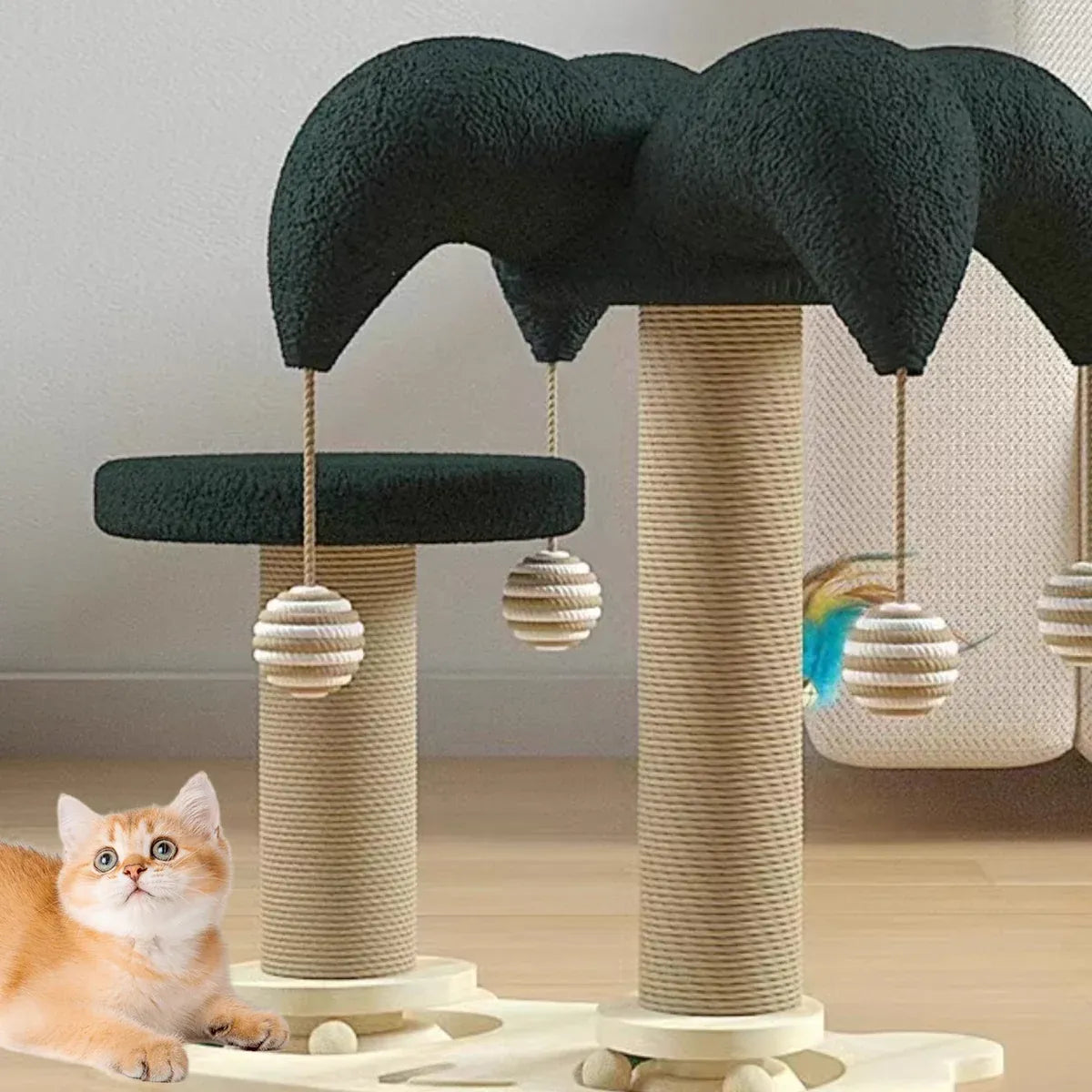 Cat Scratching Post with Ball Turntable & Teaser - 43 × 29 × 50 cm