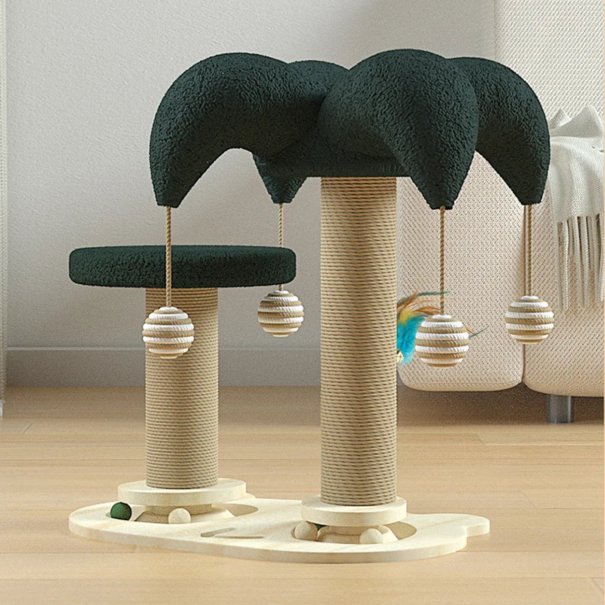 Cat Scratching Post with Ball Turntable & Teaser - 43 × 29 × 50 cm