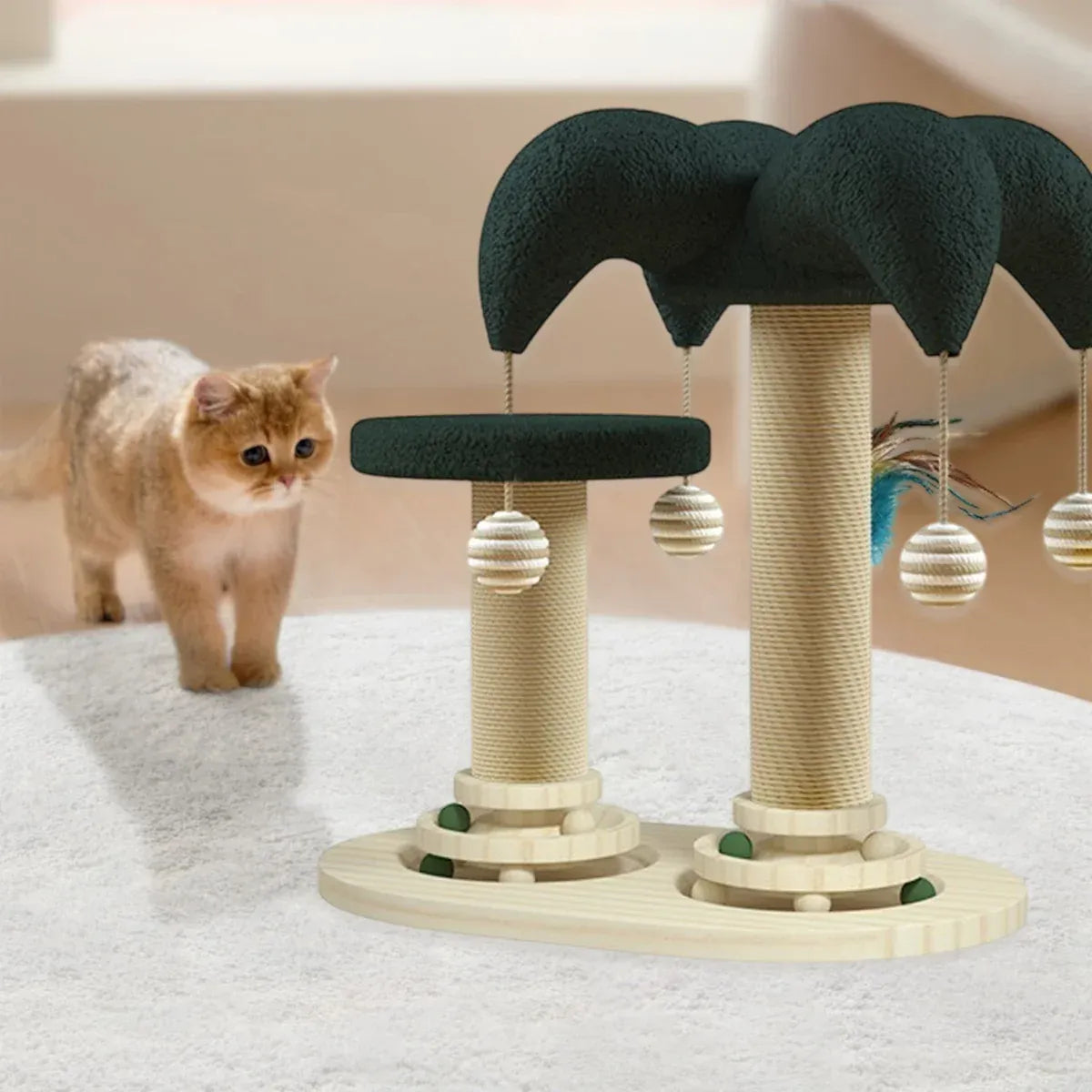 Cat Scratching Post with Ball Turntable & Teaser - 43 × 29 × 50 cm