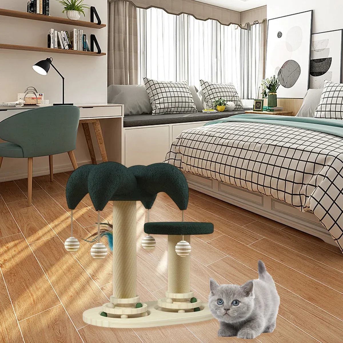 Cat Scratching Post with Ball Turntable & Teaser - 43 × 29 × 50 cm