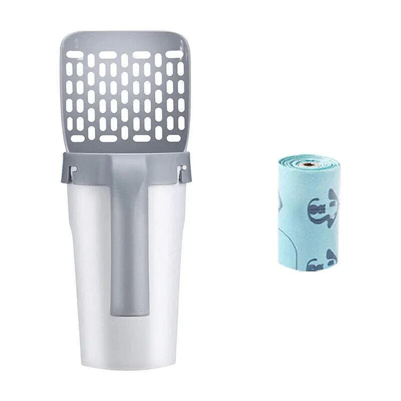 Cat Litter Scooping Shovel with Waste Holder & 1 Bag Roll