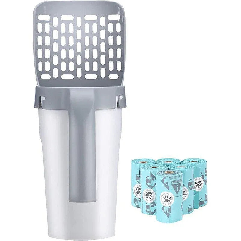 Cat Litter Scooping Shovel with Waste Holder & 1 Bag Roll