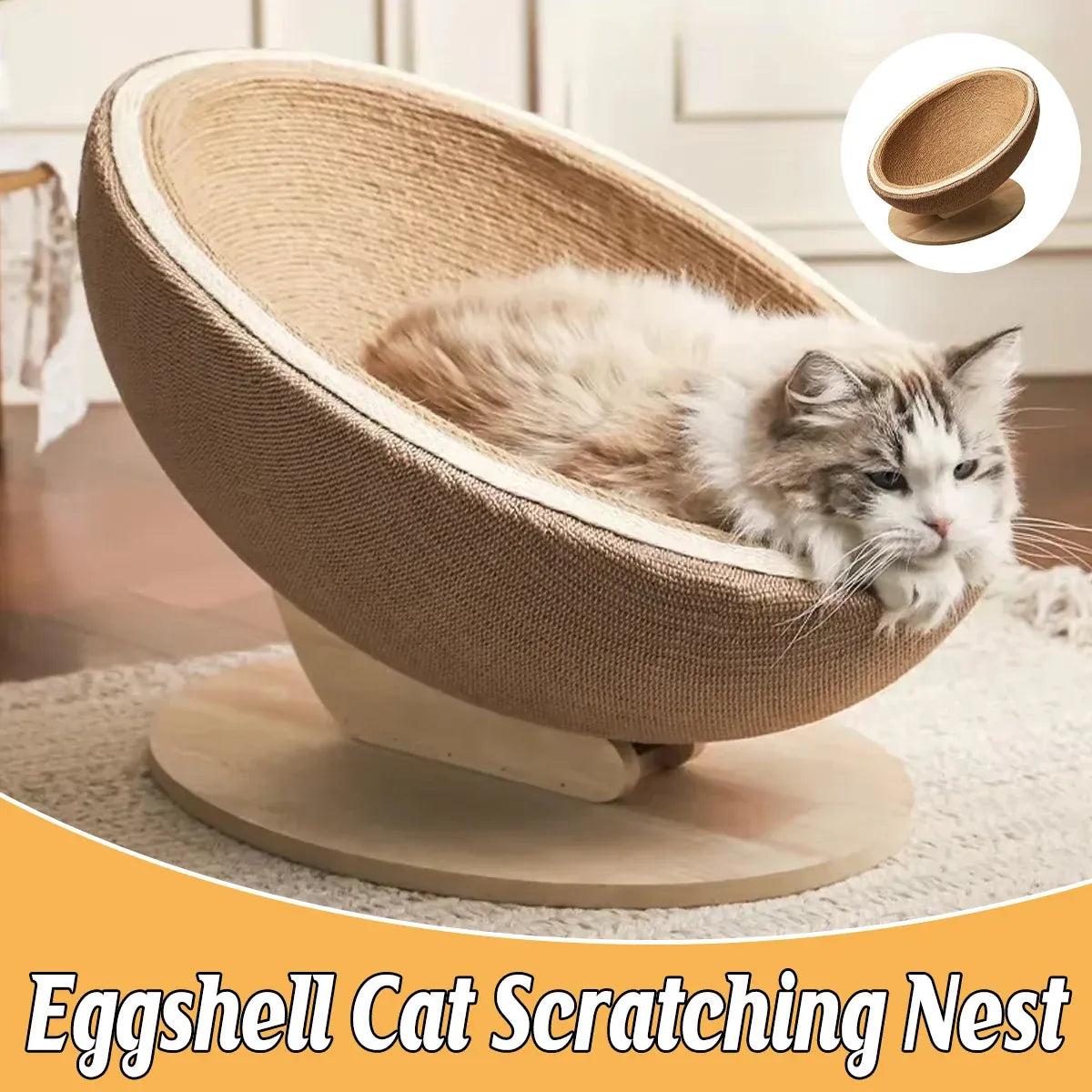 Hemp-Rope Cat Scratcher & Oval Bed - product photo 1 of 15