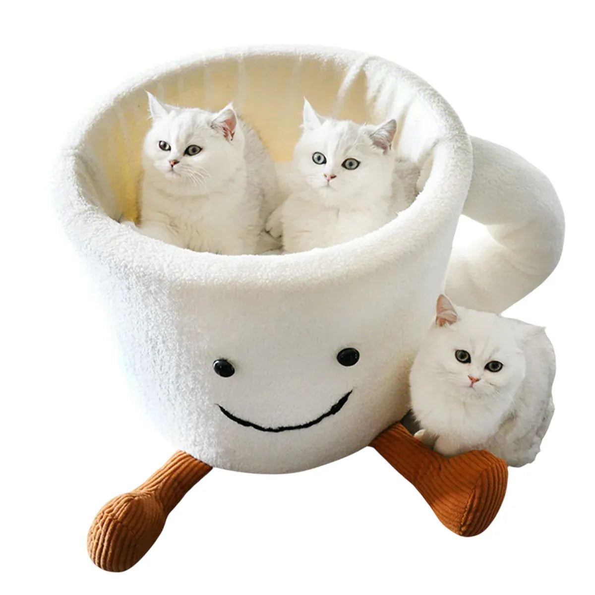Plush Coffee-Cup Cat Bed with Cartoon Feet - 35 cm