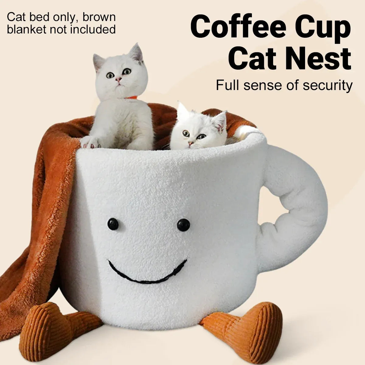 Plush Coffee-Cup Cat Bed with Cartoon Feet - 35 cm