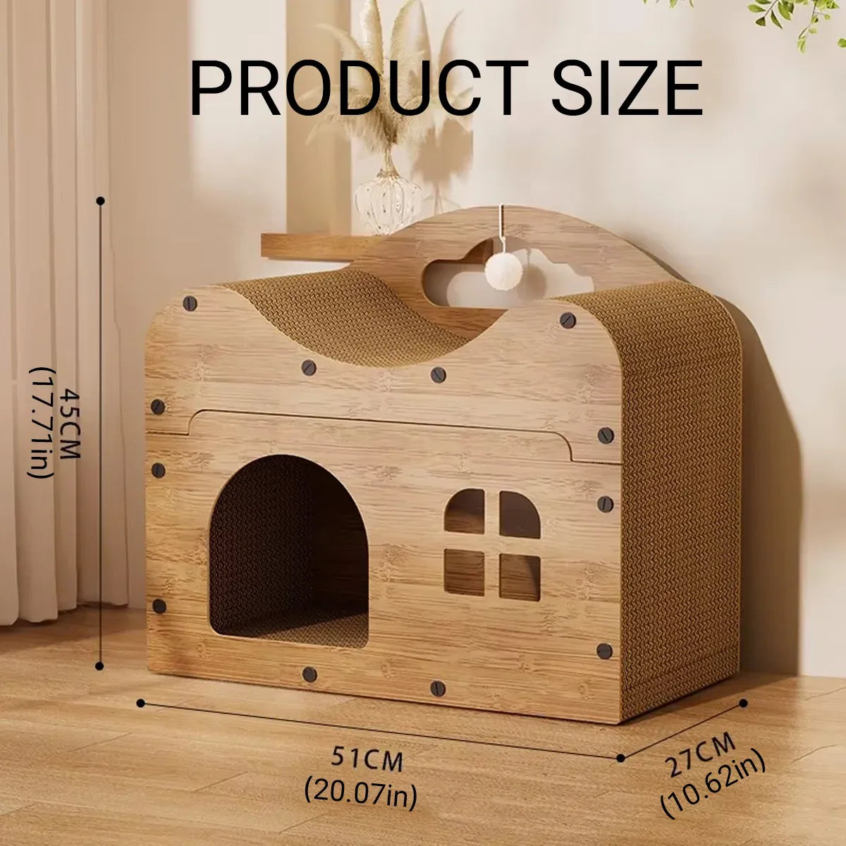2-in-1 Wooden Cat Scratcher & Bed House - product photo 3 of 13