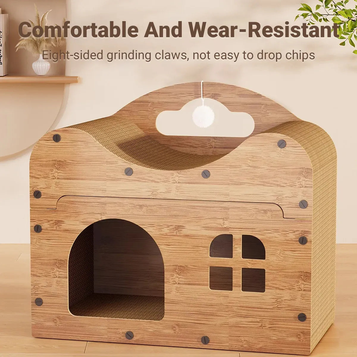 2-in-1 Wooden Cat Scratcher & Bed House - product photo 5 of 13