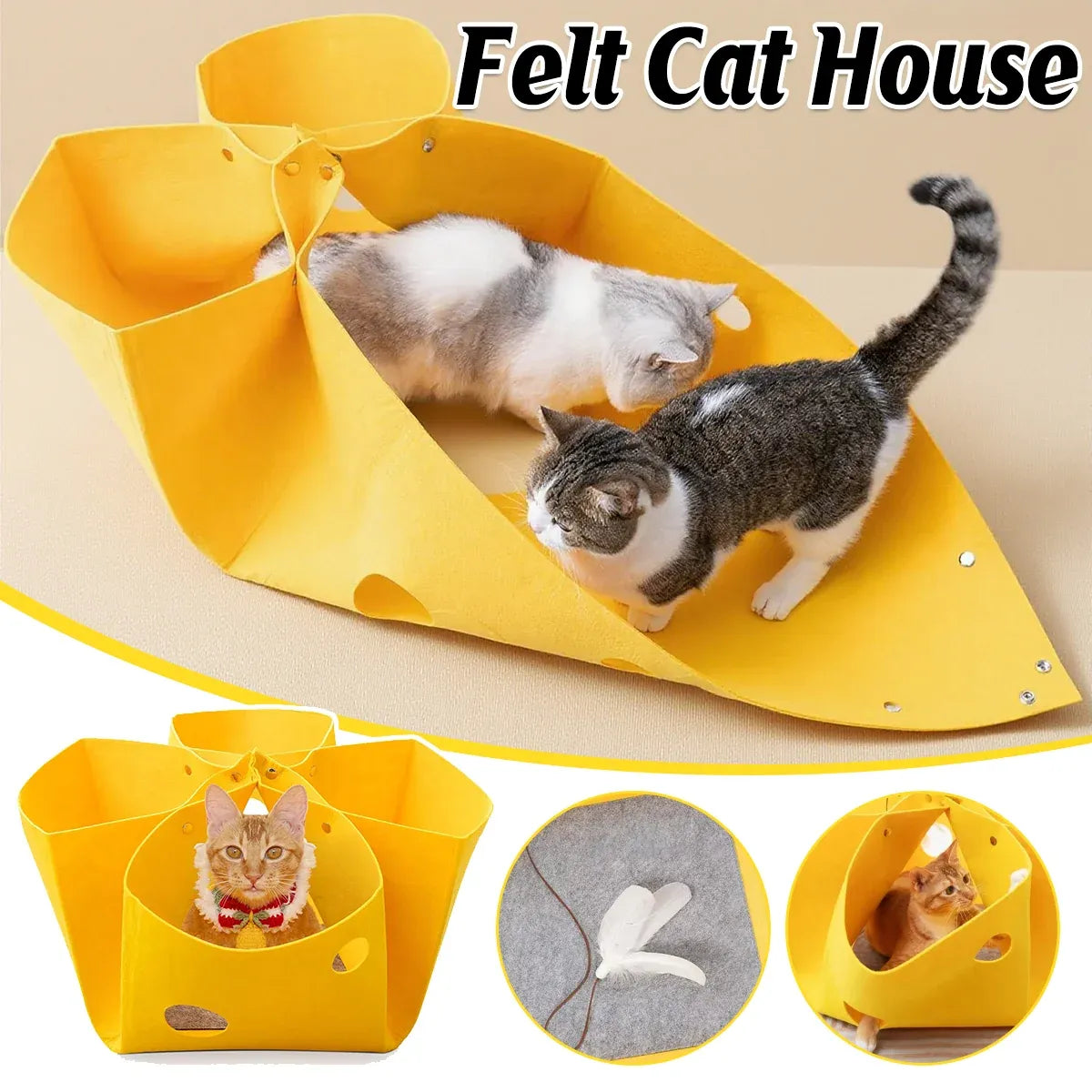 Convertible Felt Cat Nest, Tunnel & Play Mat - Approx. 104 cm Unfolded - product photo 1 of 12
