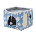 Foldable Two-Level Cat Bed & Scratcher with Hanging Toy - Blue, 41 cm