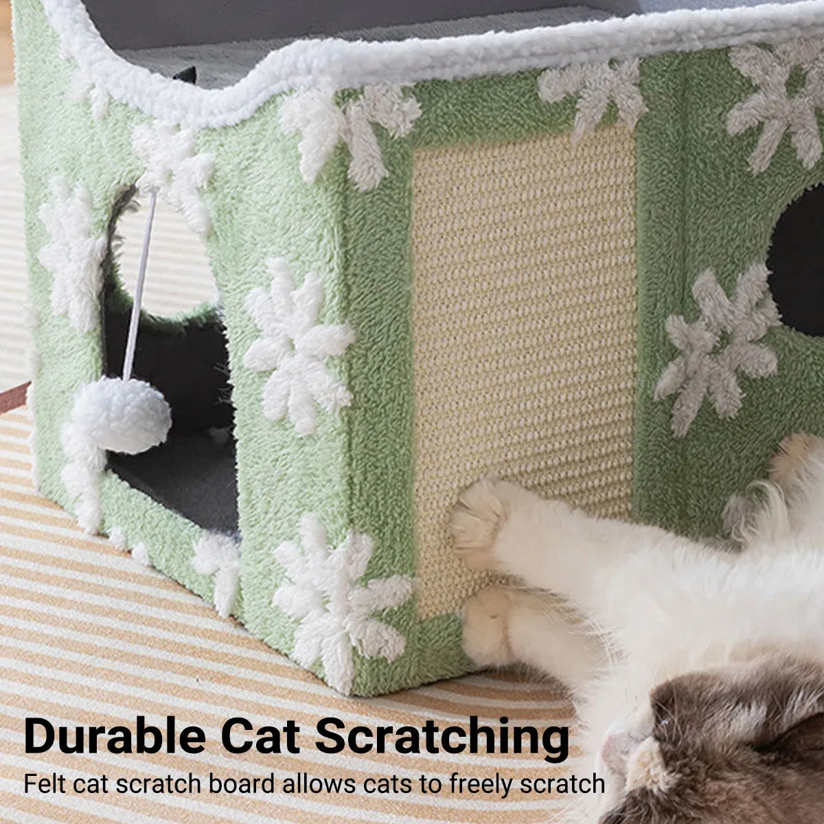 Foldable Two-Level Cat Bed & Scratcher with Hanging Toy - Blue, 41 cm