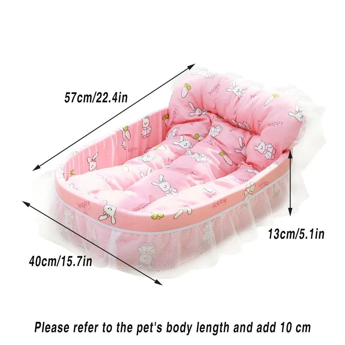 Lace-Trimmed Princess-Style Pet Cushion Bed - Blue, 57 × 40 cm