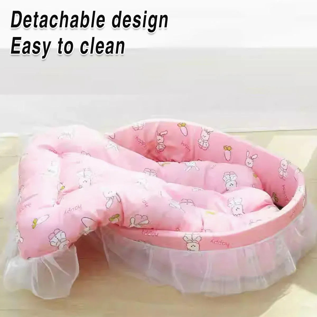 Lace-Trimmed Princess-Style Pet Cushion Bed - Blue, 57 × 40 cm