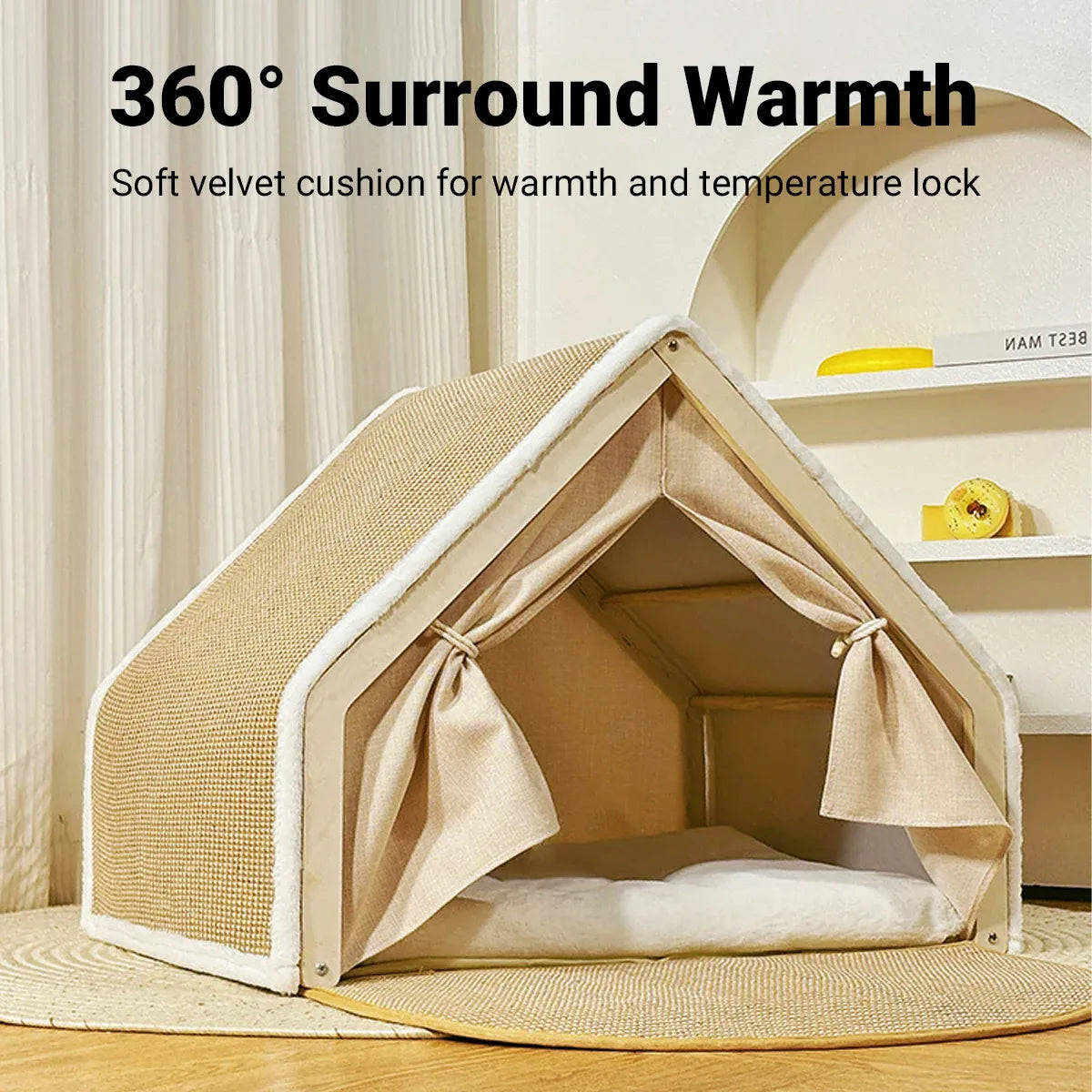 Semi-Enclosed Cat Tent Bed with Scratch Board - product photo 6 of 13