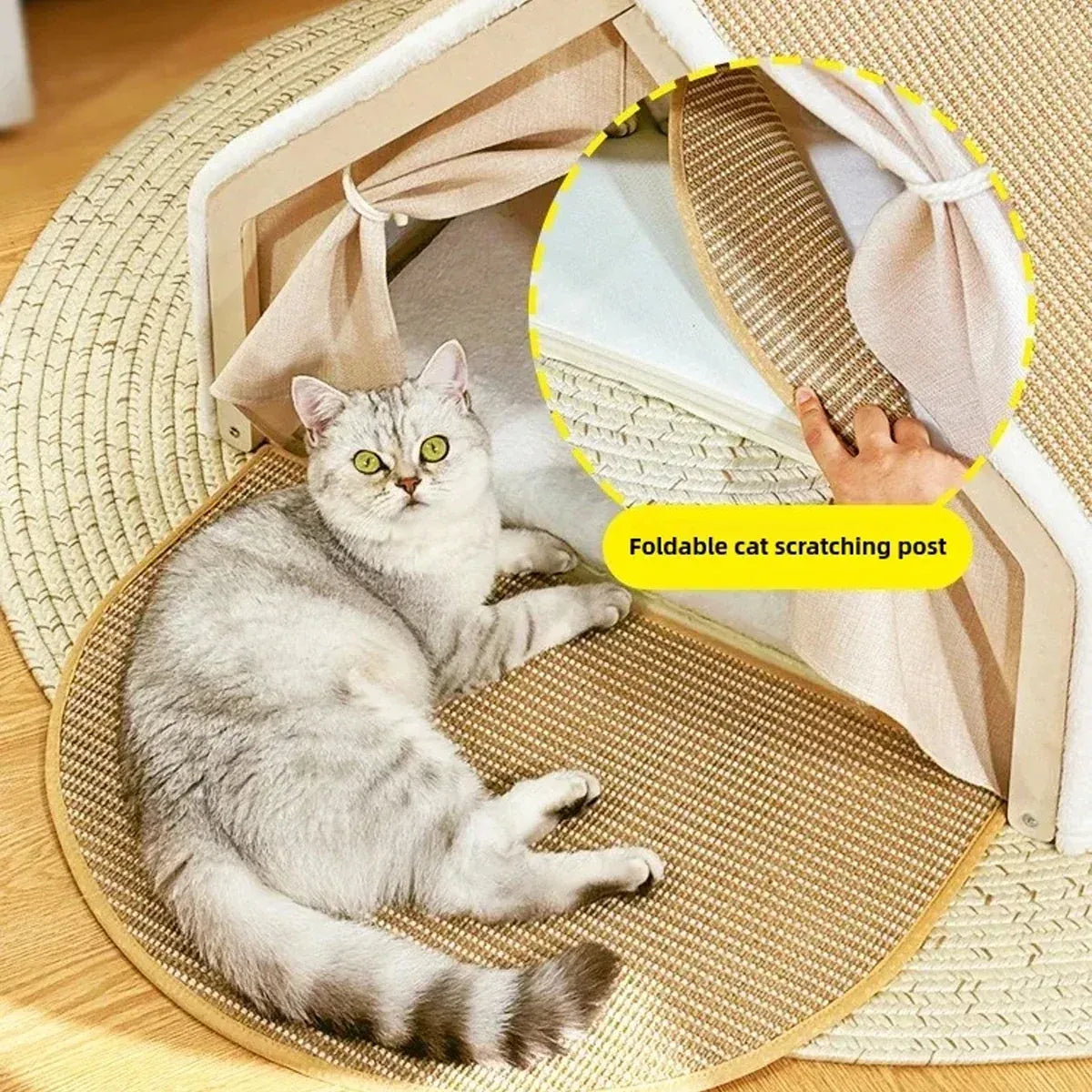Semi-Enclosed Cat Tent Bed with Scratch Board - product photo 7 of 13
