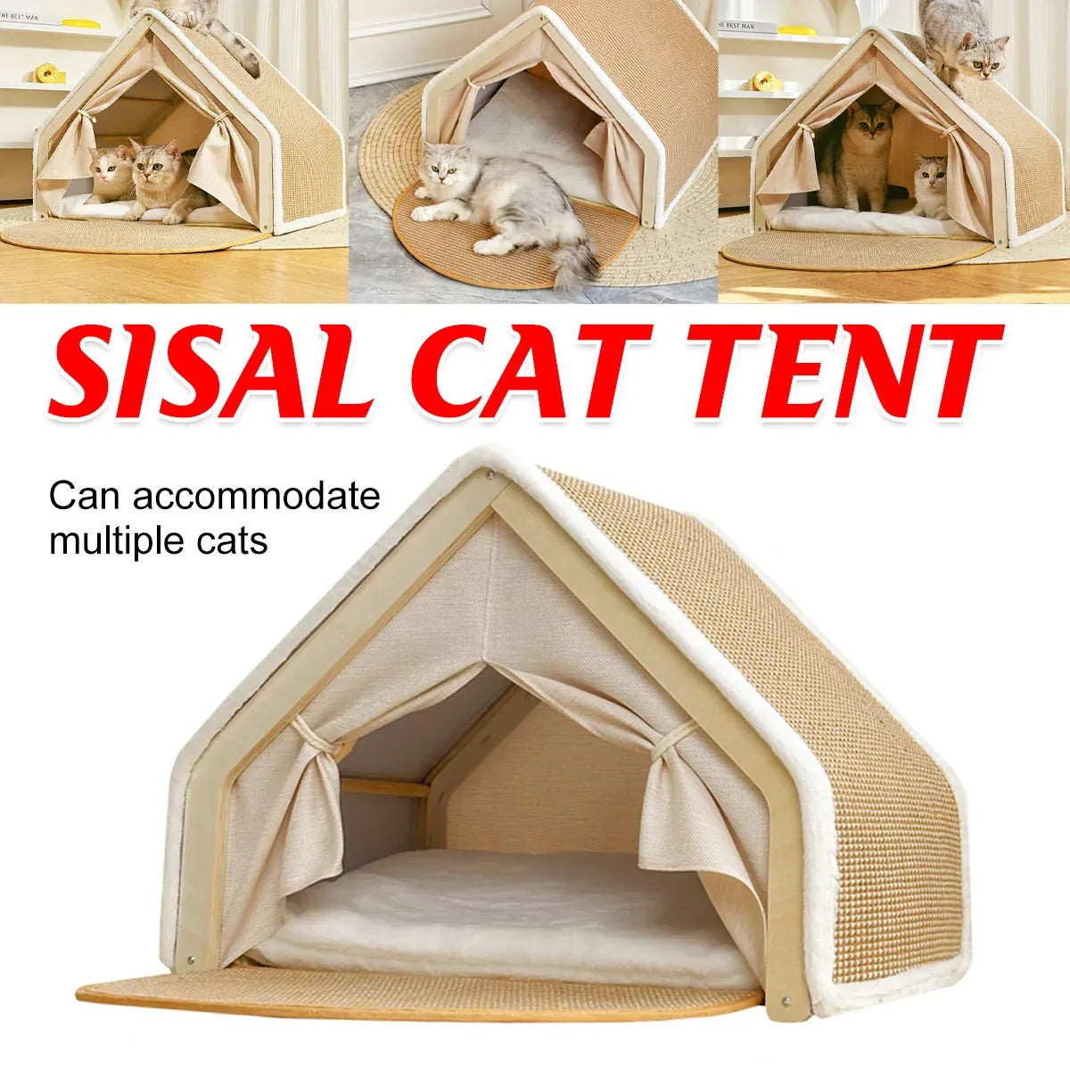 Semi-Enclosed Cat Tent Bed with Scratch Board - product photo 13 of 13