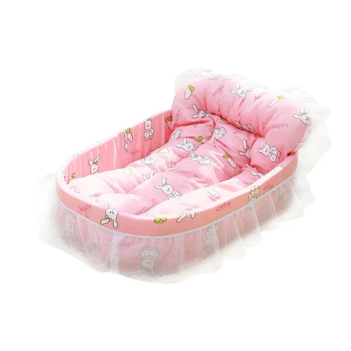 Lace-Trimmed Princess-Style Pet Cushion Bed - Pink, 57 × 40 cm