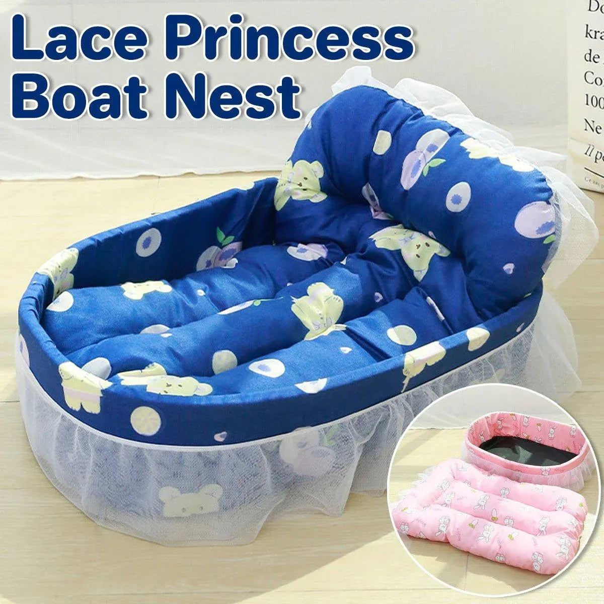 Lace-Trimmed Princess-Style Pet Cushion Bed - Pink, 57 × 40 cm