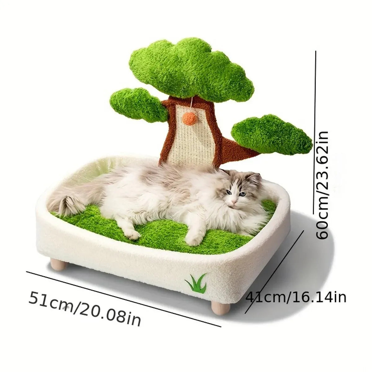 Pine-Tree Cat Scratcher with Plush Bed - 51 × 41 × 60 cm