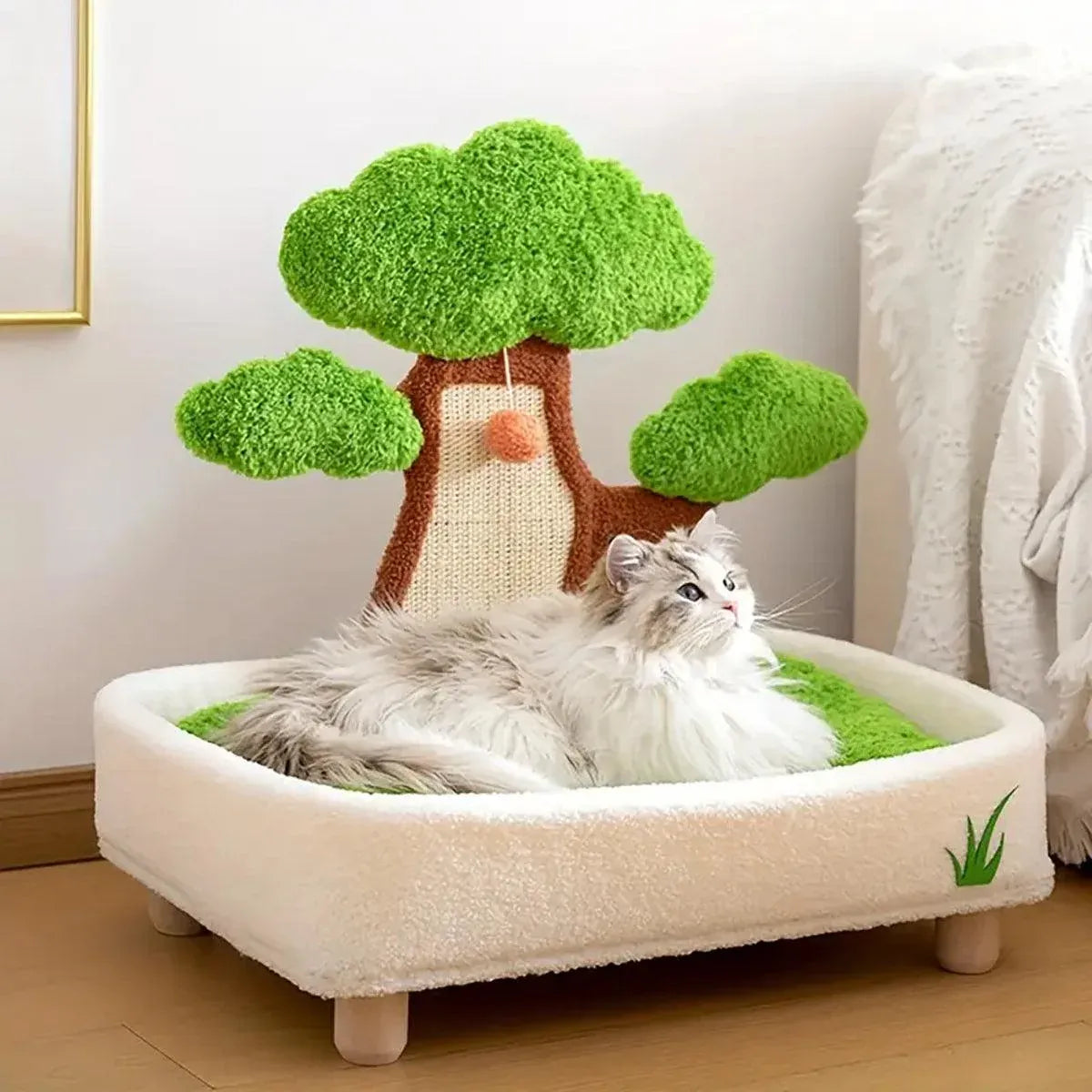 Pine-Tree Cat Scratcher with Plush Bed - 51 × 41 × 60 cm