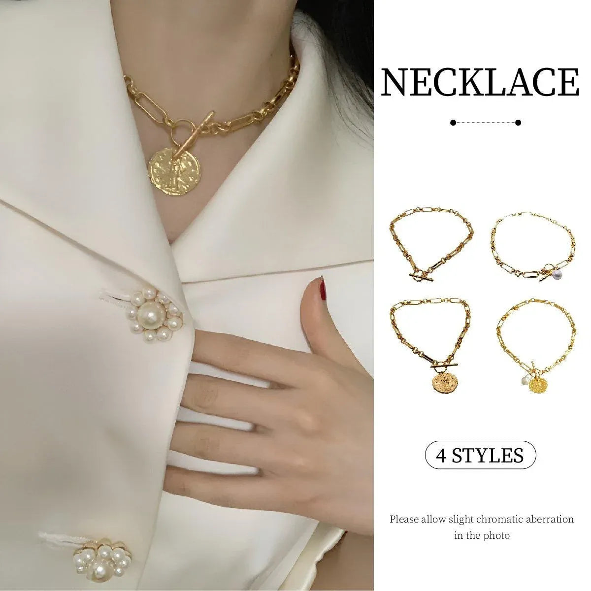 Vintage OT-Clasp Chain Necklace with Pearl-Style Pendant — product image 2 of 15