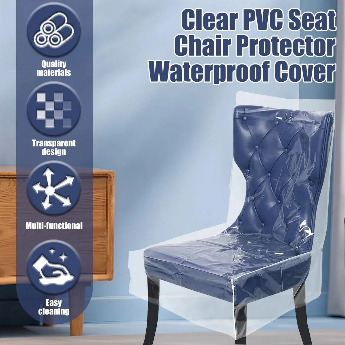 Elastic PVC Dining Chair Cushion Cover Universal Seat Protector with Backrest