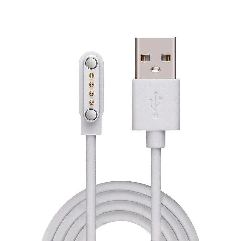 Universal Smart Watch Bracelet Charging Cable 4-Pin 2.54 Snap-on Charger Cords - White