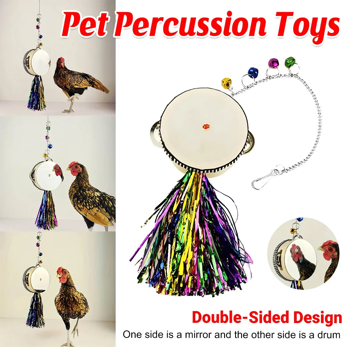 Hanging Chicken Mirror & Pecking Drum Enrichment Toy - 58 cm