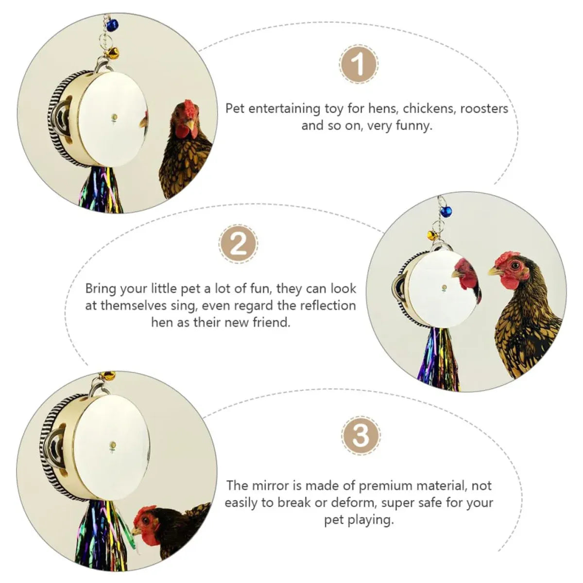 Hanging Chicken Mirror & Pecking Drum Enrichment Toy - 58 cm