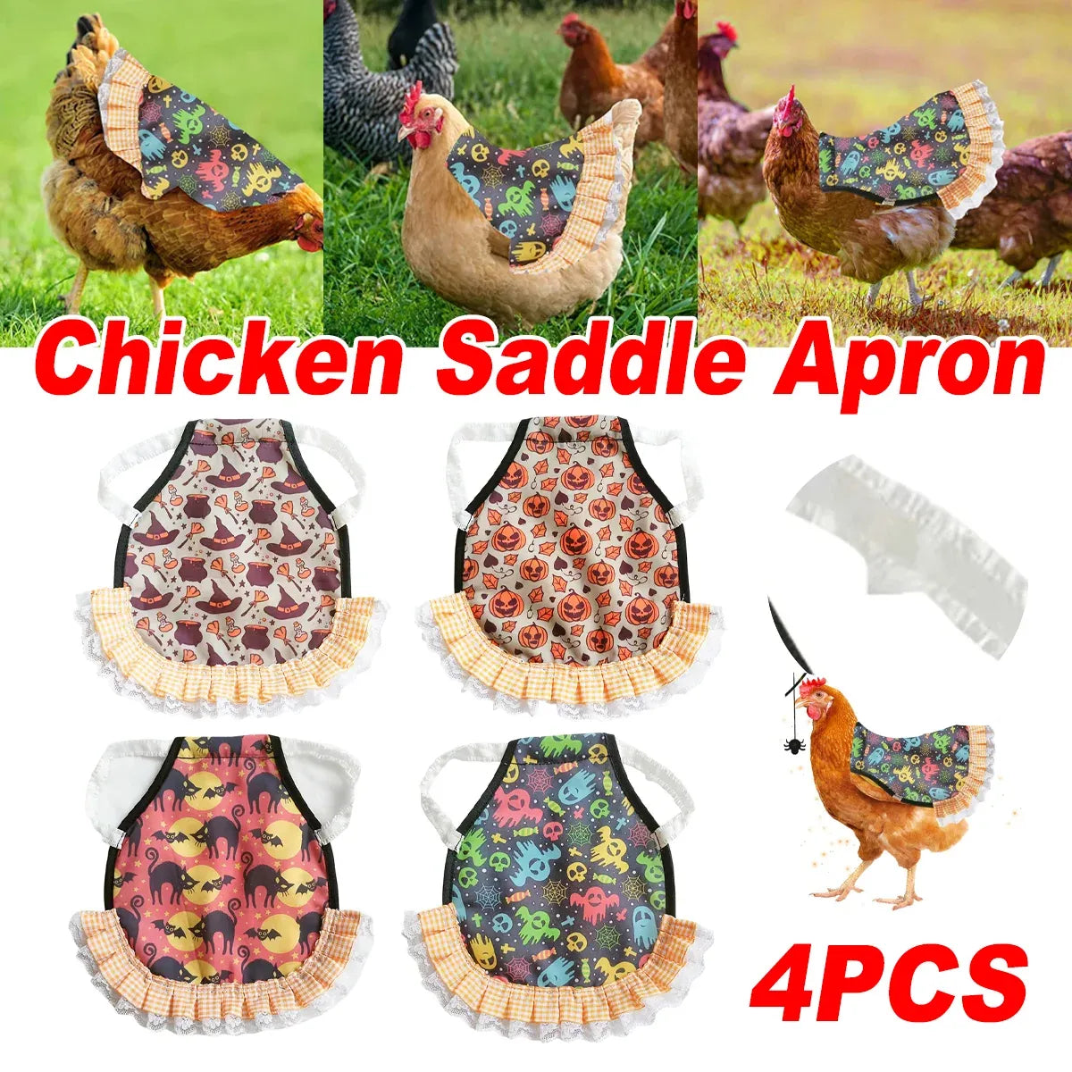 Four-Piece Halloween Chicken Saddle Apron Set - Assorted Prints