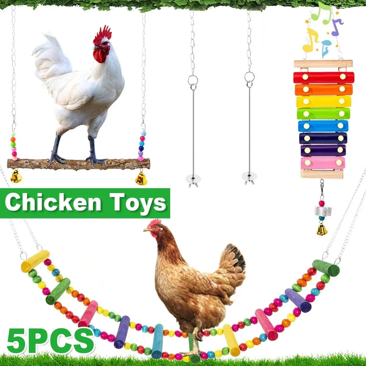 Chicken & Poultry Activity Set with Swing, Ladder & Xylophone - 5 Pieces