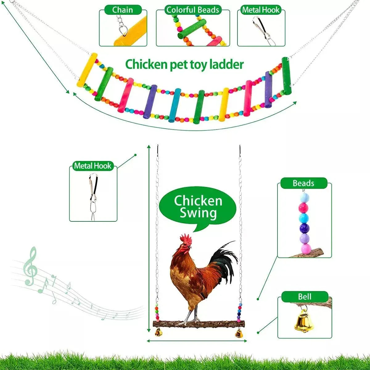 Chicken & Poultry Activity Set with Swing, Ladder & Xylophone - 5 Pieces
