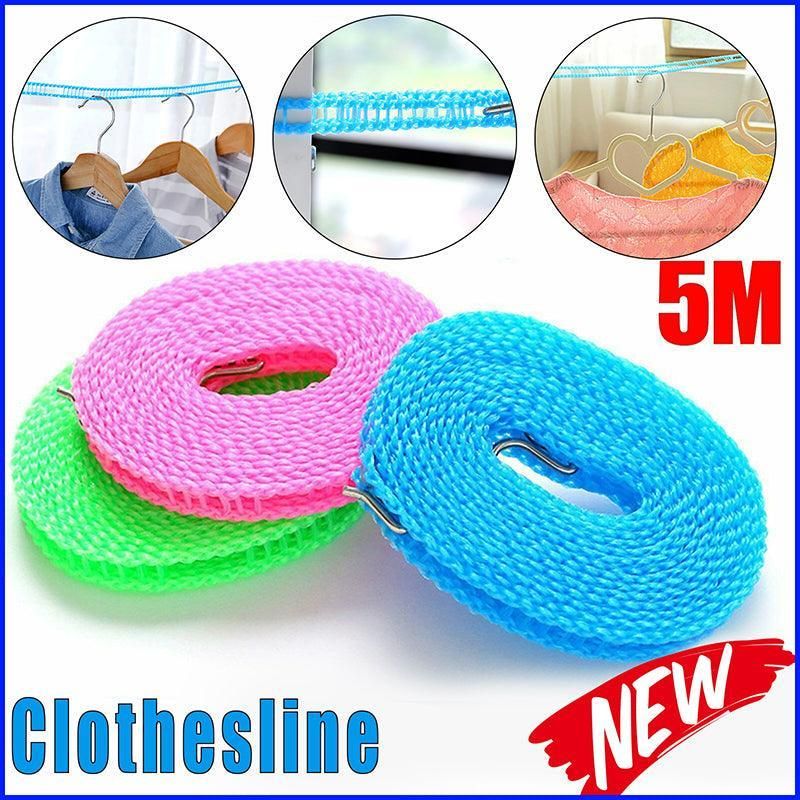 5 m Portable Travel Clothesline with Hooks – Pink
