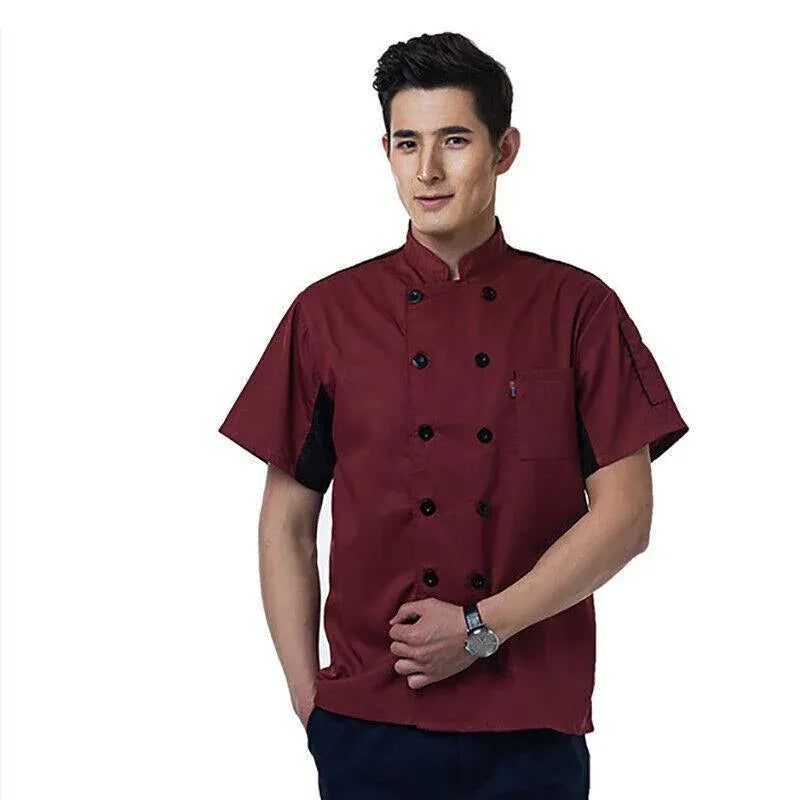 Unisex Mesh Sleeve Chef Coat Jacket Restaurant Hotel Cook Short Clothes Uniform