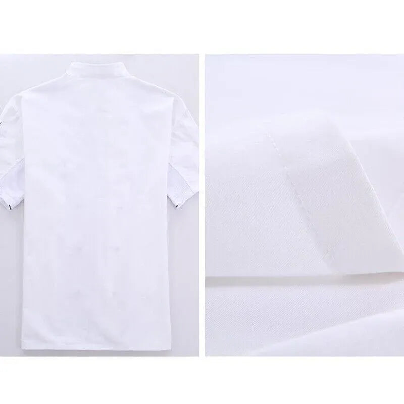Unisex Mesh Sleeve Chef Coat Jacket Restaurant Hotel Cook Short Clothes Uniform