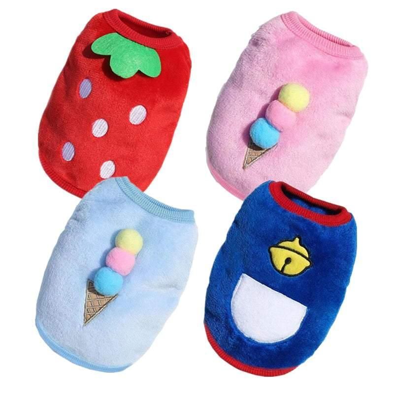 Fleece Pet Winter Jumper - Small, Red Strawberry