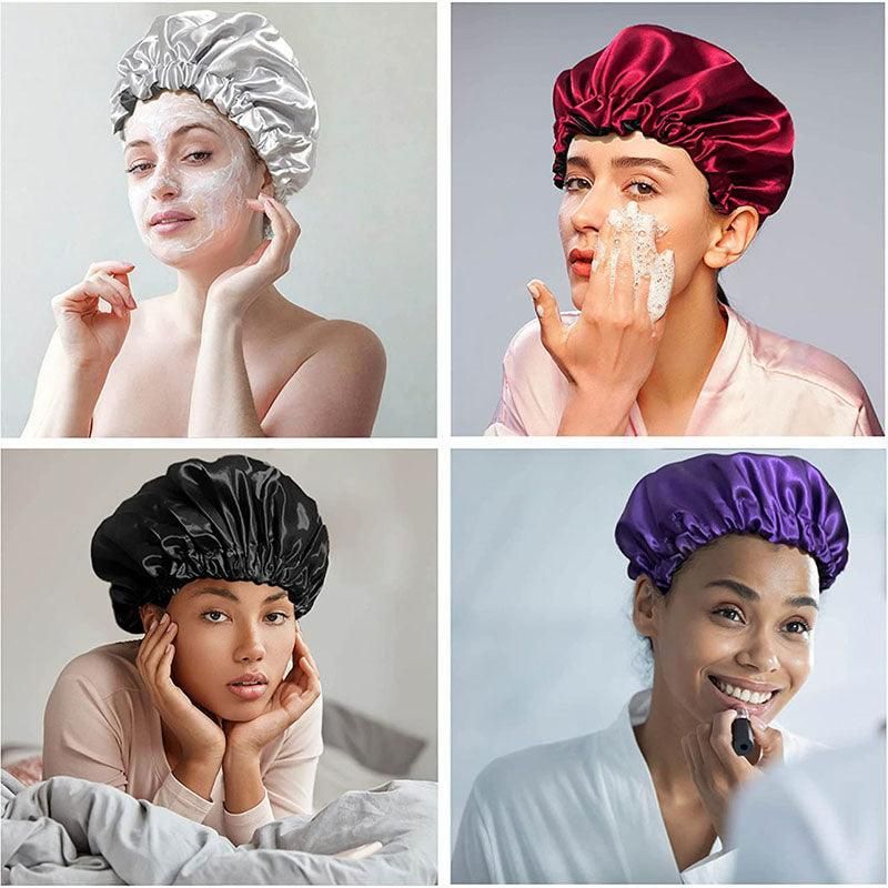 Womens Satin Sleep Cap Bonnet Elastic Wide Band Hair Sleeping Hat - Red
