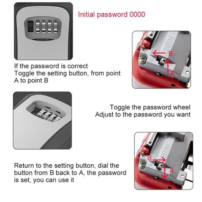 Wall Mounted High Security Storage 4 Digit Key Box With Combination Lock