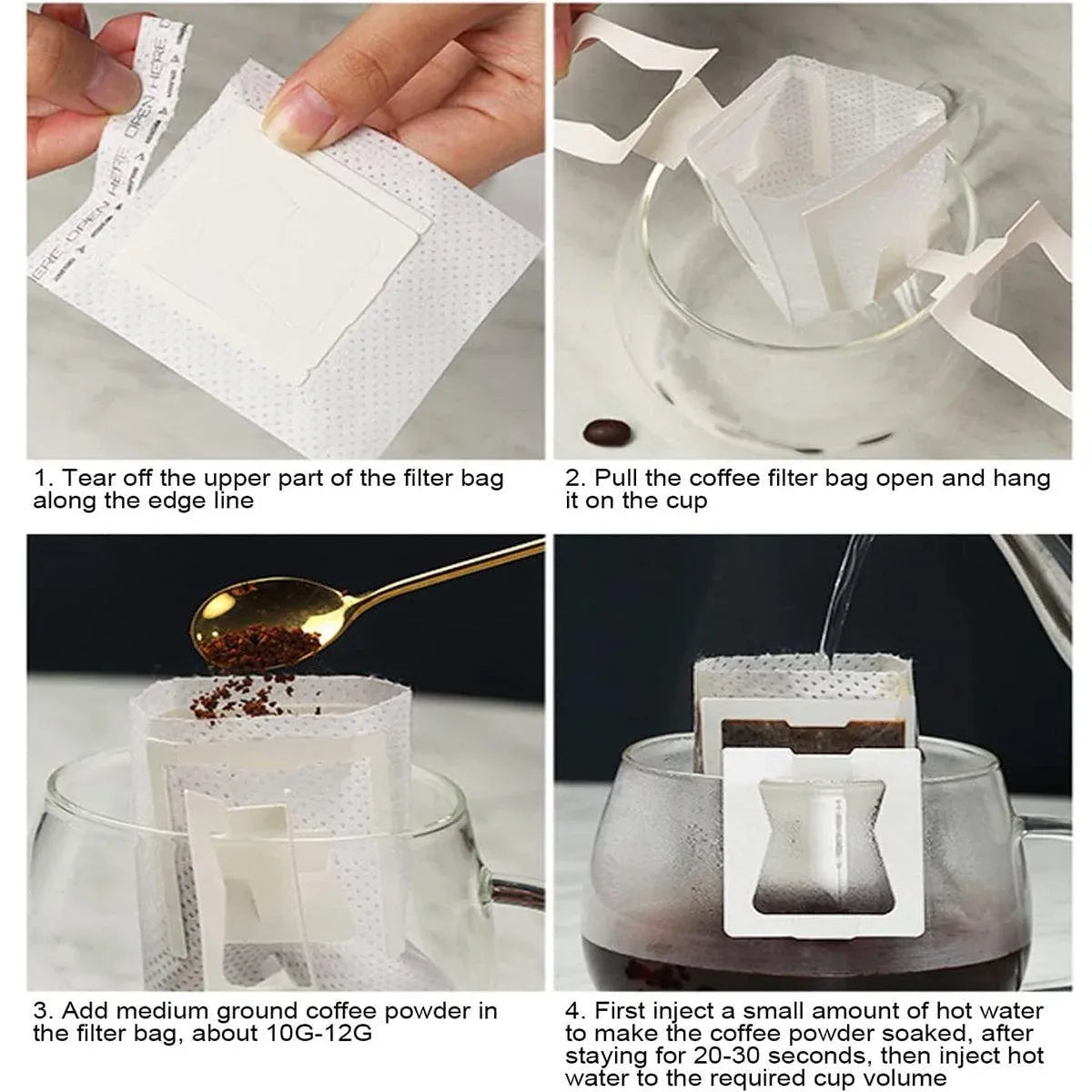 100-Pack Hanging-Ear Disposable Pour-Over Coffee Filter Bags