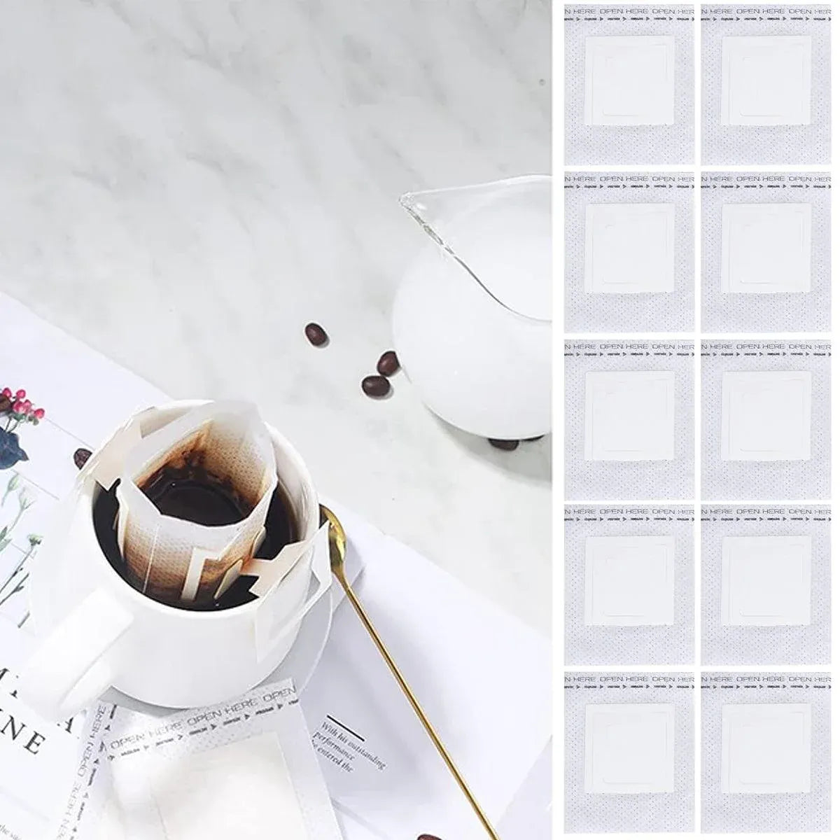 100-Pack Hanging-Ear Disposable Pour-Over Coffee Filter Bags