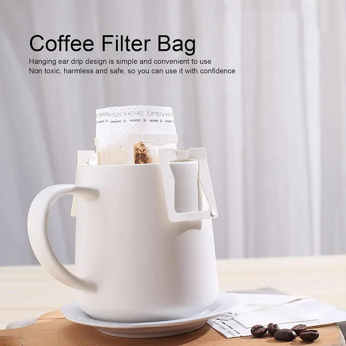 100-Pack Hanging-Ear Disposable Pour-Over Coffee Filter Bags