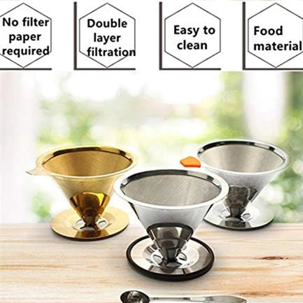 Stainless Steel Double Layer Hand Coffee Filter 600 Mesh Paper-Free Tea Funnel