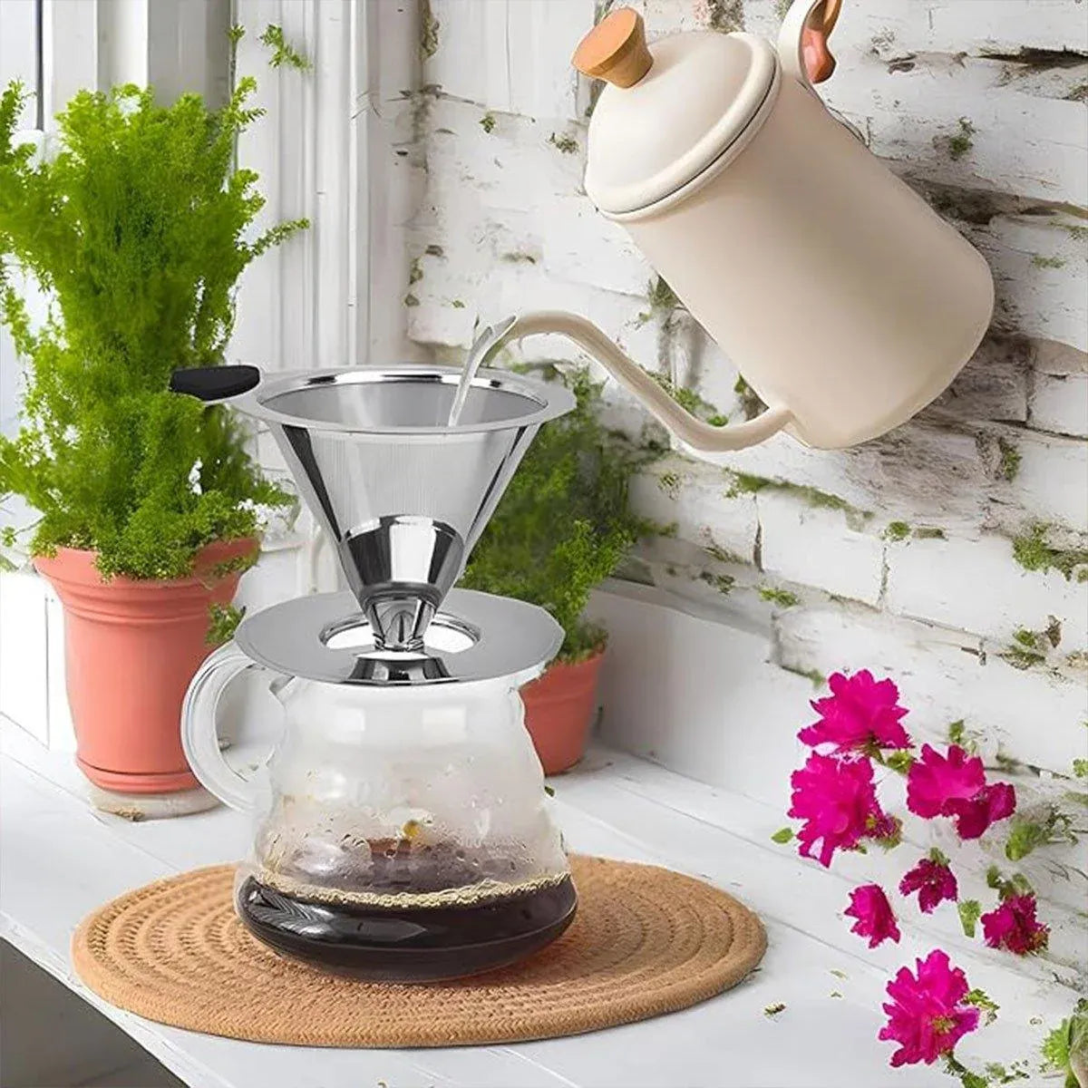 Stainless Steel Double Layer Hand Coffee Filter 600 Mesh Paper-Free Tea Funnel