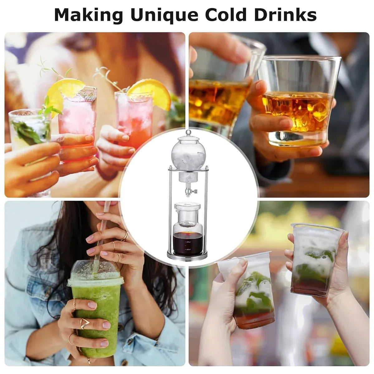 Manual Glass Cold-Brew Coffee Ice-Drip Maker with Adjustable Flow