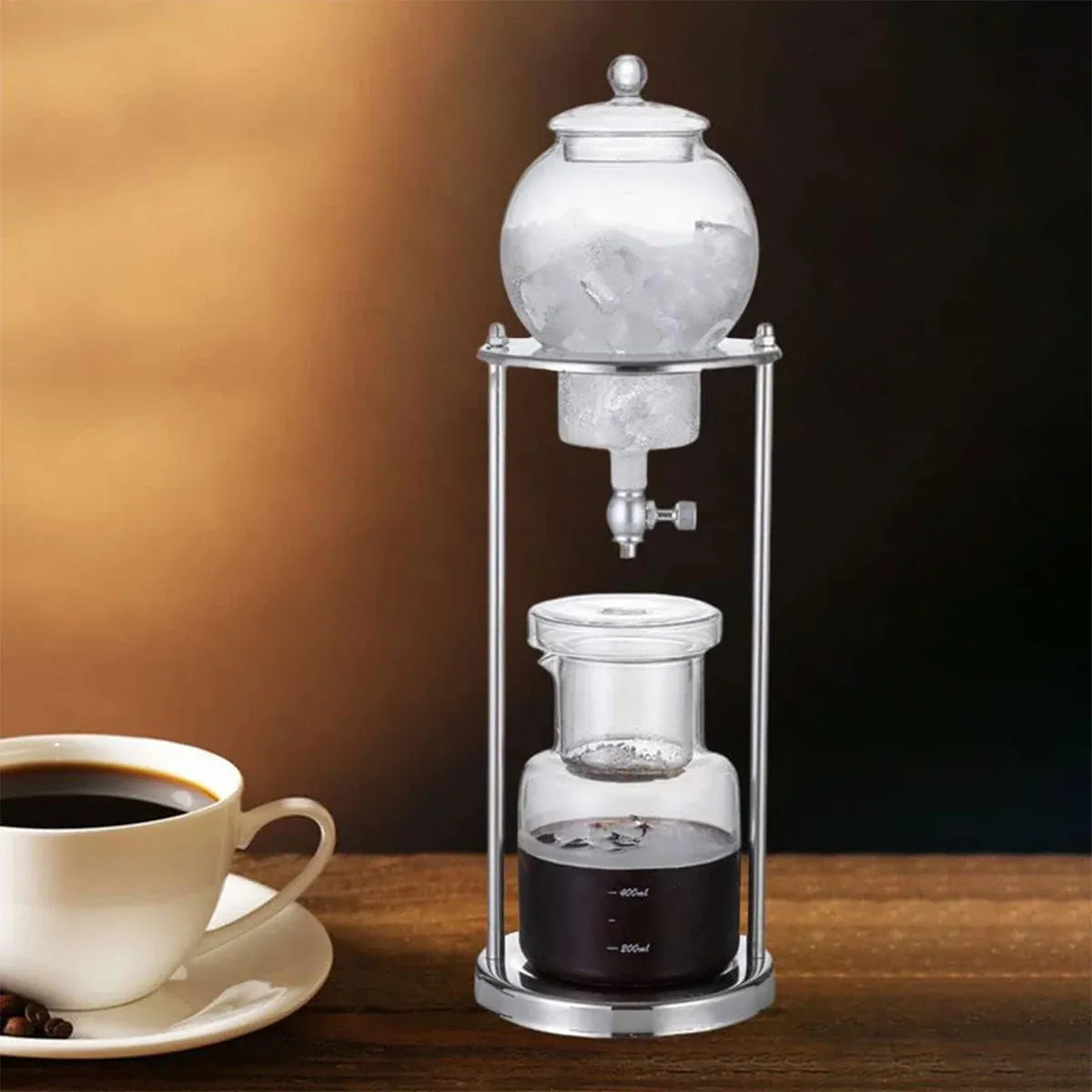 Manual Glass Cold-Brew Coffee Ice-Drip Maker with Adjustable Flow